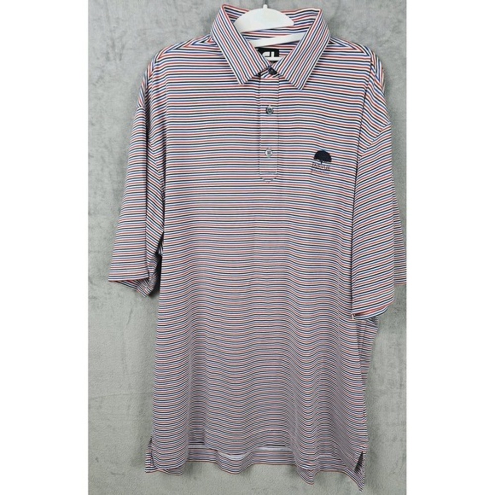 FootJoy‎ Mens XL Polo Shirt Red White Blue Striped Fairvue Plantation Golf FJ